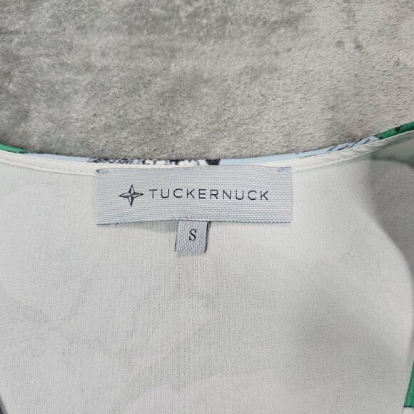 Tuckernuck Top Womens Small Green Floral Botanical Rose Preppy Blouse - Picture 3 of 8